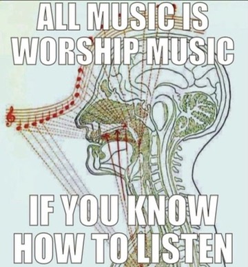 photo of some sort of anatomical diagram of the head with the caption, 'all music is worship music / if you know how to listen'