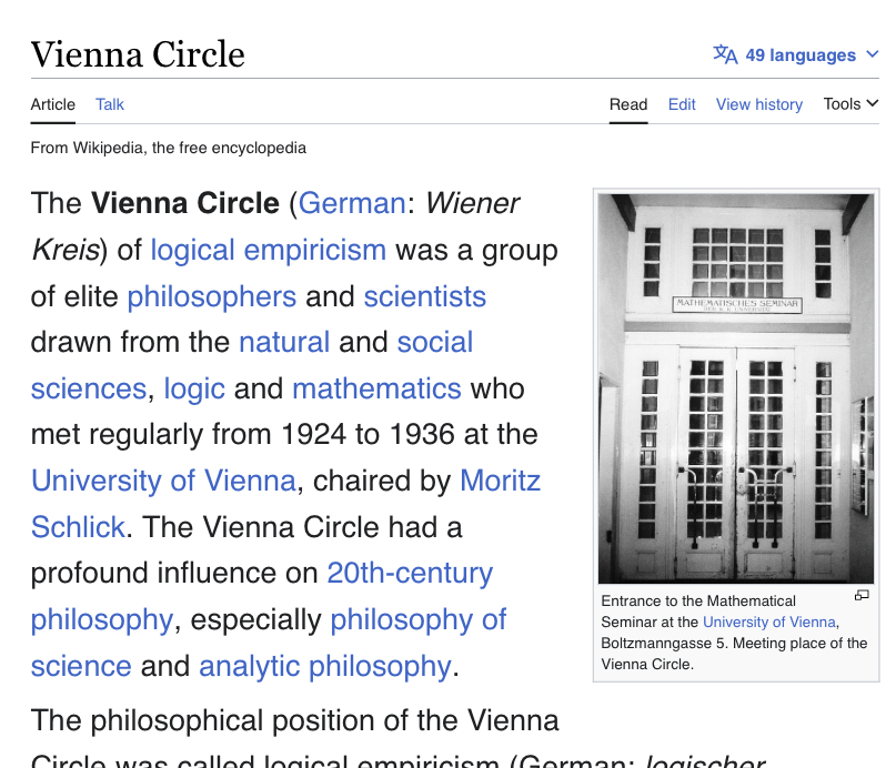 screenshot of the vienna circle wikipedia article